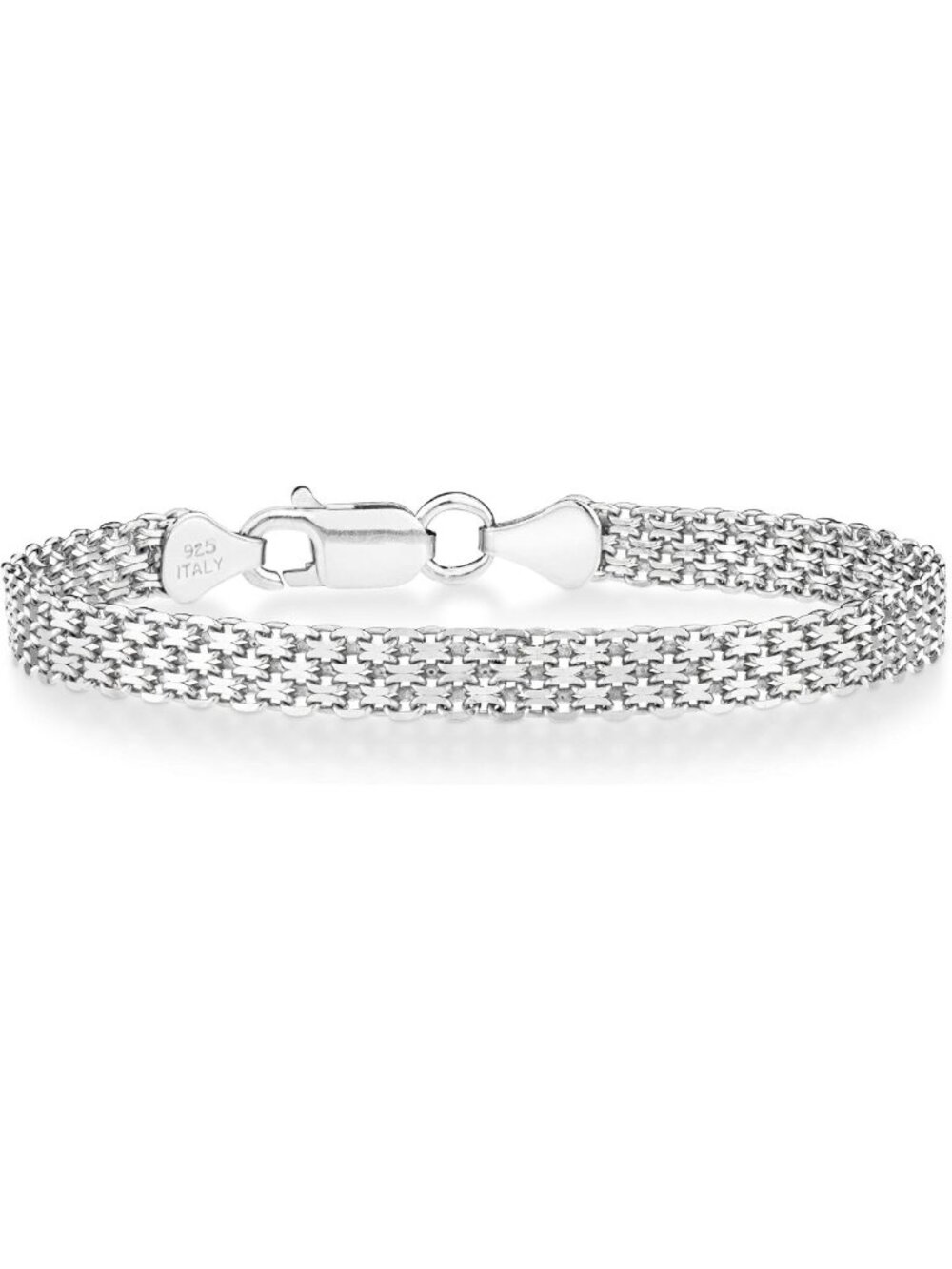 Elegant 6mm Solid Bismark Mesh Link Chain Bracelet in 925 Sterling Silver for